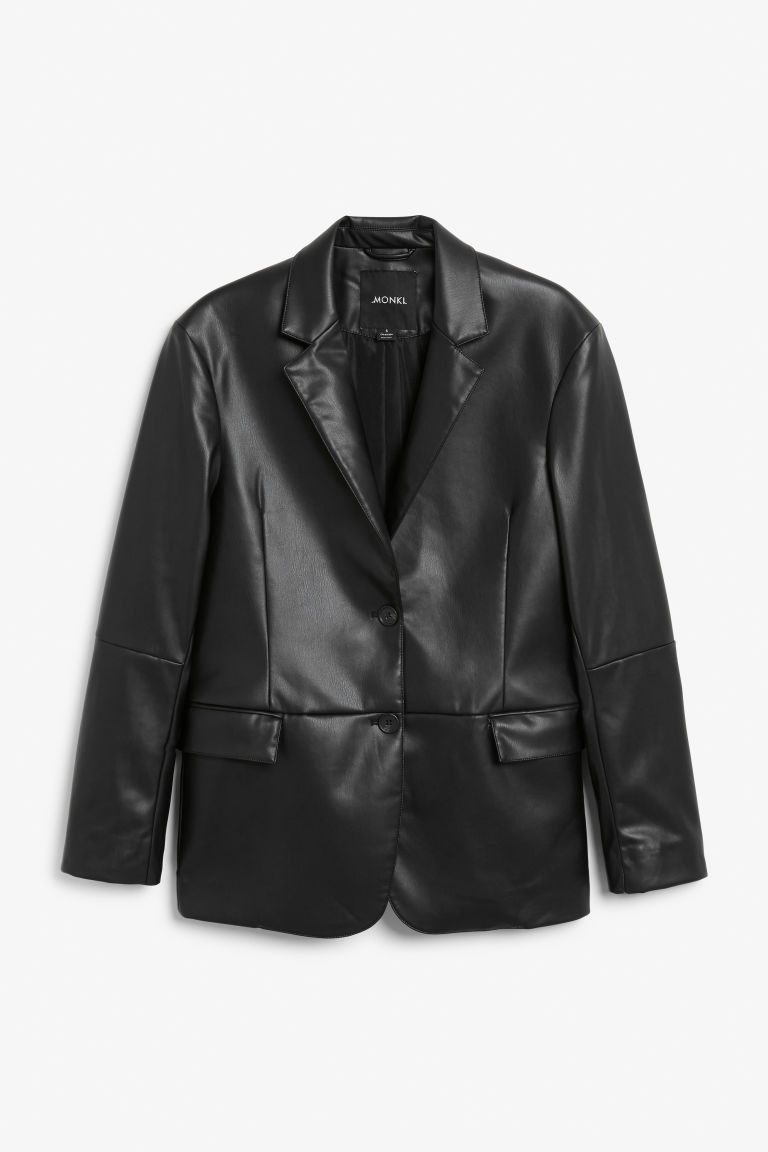 H & M - Faux leather blazer - Black | H&M (UK, MY, IN, SG, PH, TW, HK)