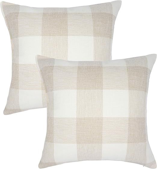 NAVIBULE Pack of 2 Farmhouse Buffalo Plaid Cream Pillow Covers Cotton Linen Rustic Check Home Dec... | Amazon (US)