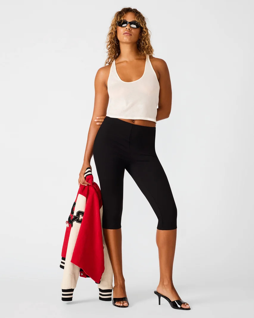 TERI Black Knit Elastic Women's Capri Pants | Steve Madden (US)