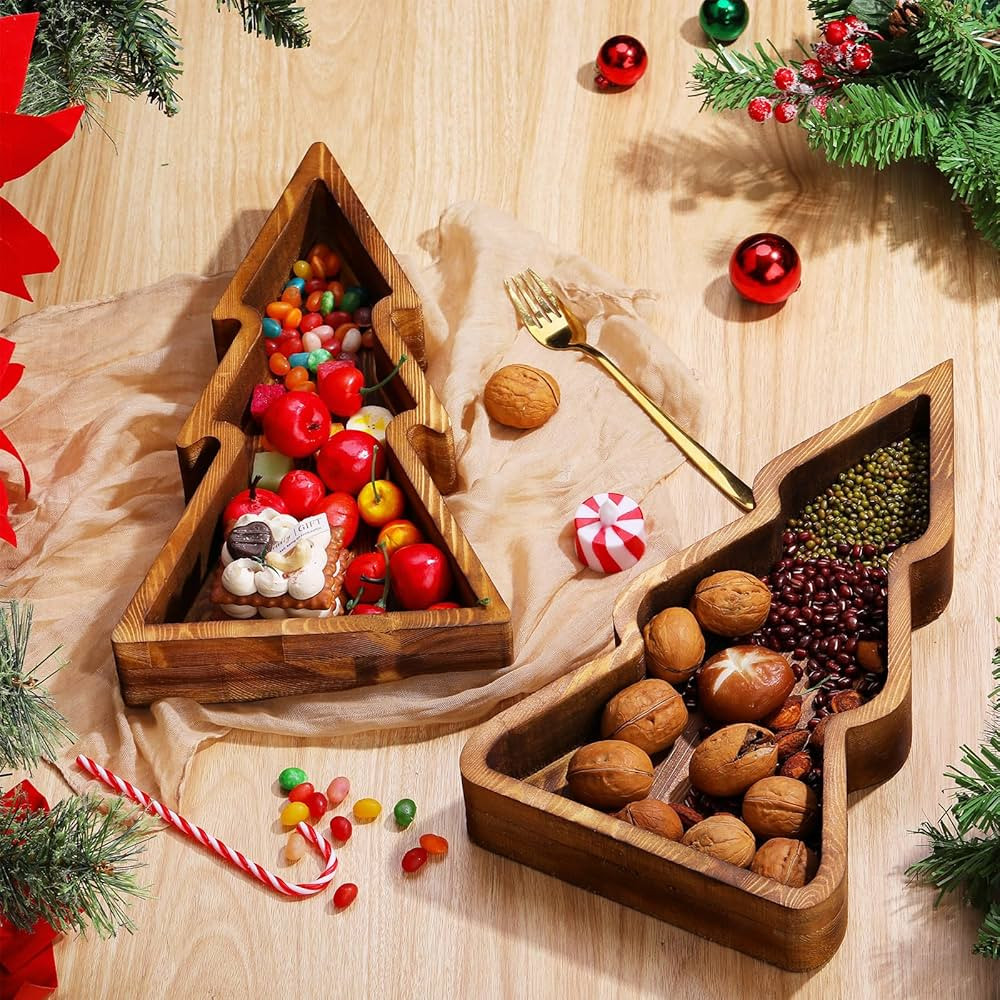 Nitial 2 pcs 14" Wooden Christmas Serving Platter Christmas Tree Dinnerware Reindeer Trays Fruit ... | Amazon (US)