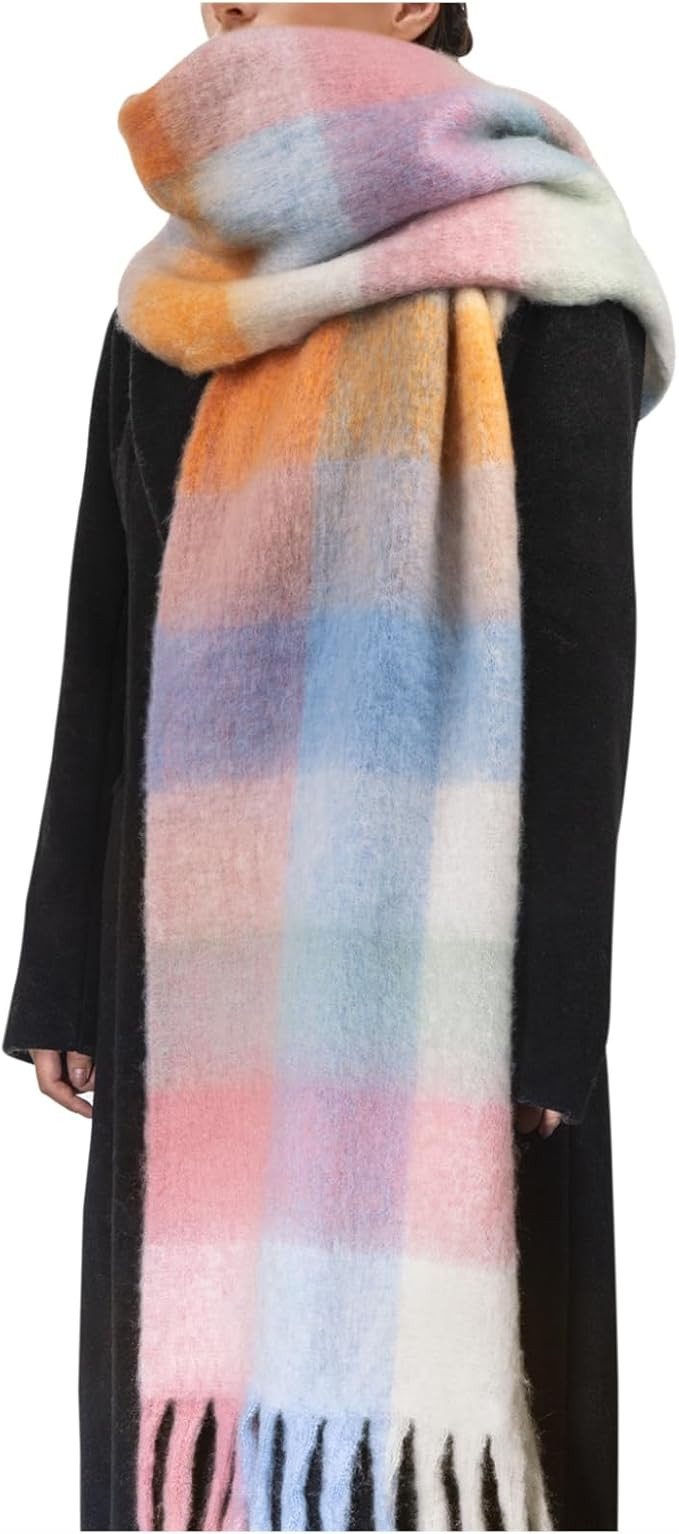 Womens Scarf Winter Big Colorful Checked Thick Warm Soft Scarves Casual Tassel Blanket Scarf | Amazon (US)