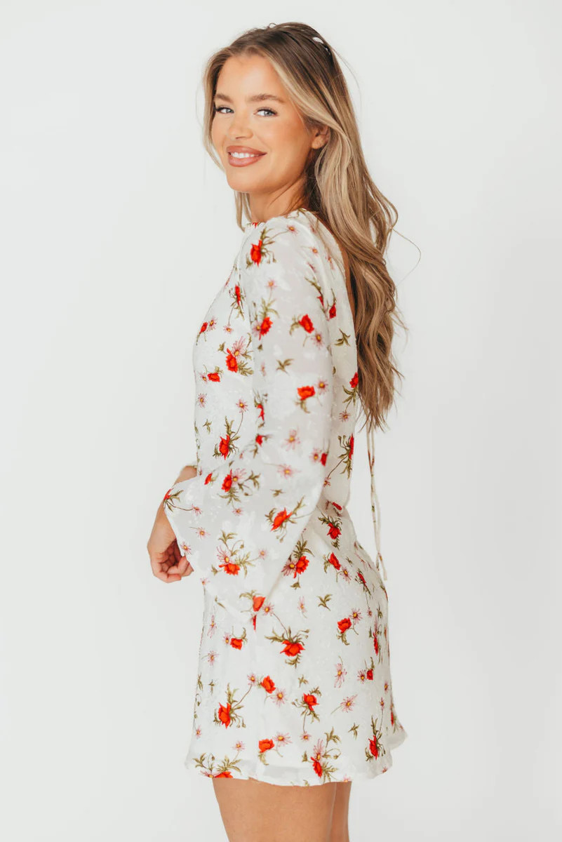 Adelaide Open Back Floral Mini Dress in White | Worth Collective