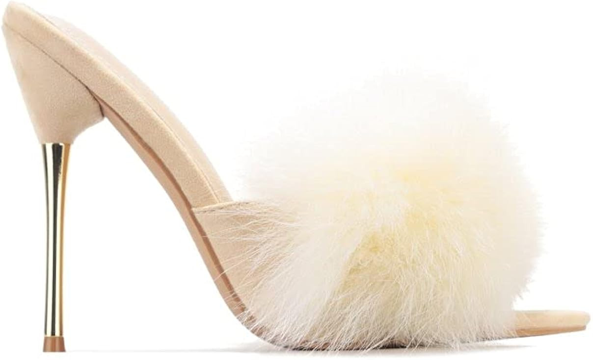 Cape robbin Fuji Faux Fur Open Pointy Toe Stiletto Mule Heel Sandal-Open Peep Toe Stiletto High H... | Amazon (US)