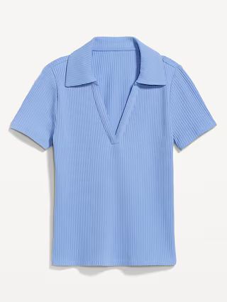 Short-Sleeve Rib-Knit Collared Shirt for Women | Old Navy (US)