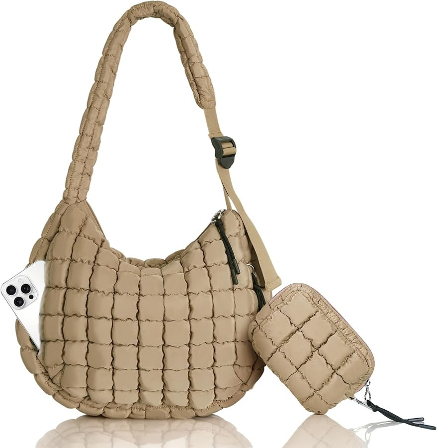 Puffer Tote Bag Quilted Carryall Bag Adjustable Shoulder Long Strap Puffy Hobo Crossbody Bag for ... | Amazon (US)