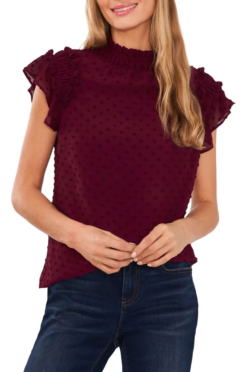Rating 3.4out of5stars(9)9Clip Dot Ruffle Mock Neck Crepe TopCECE | Nordstrom