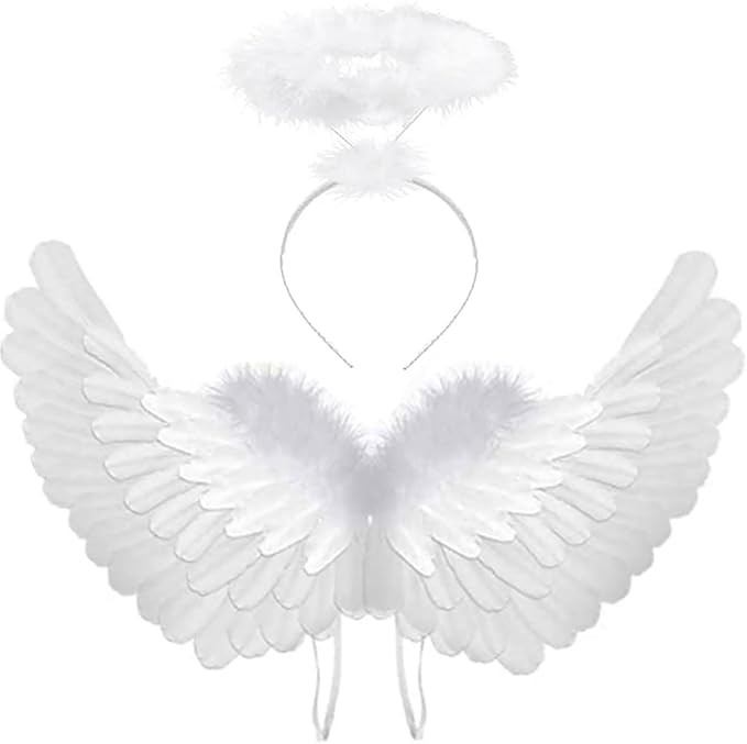 Antspirit Angel Costume Wings and Halo White Angel Costume for Girls Kids Women Adult Halloween | Amazon (US)