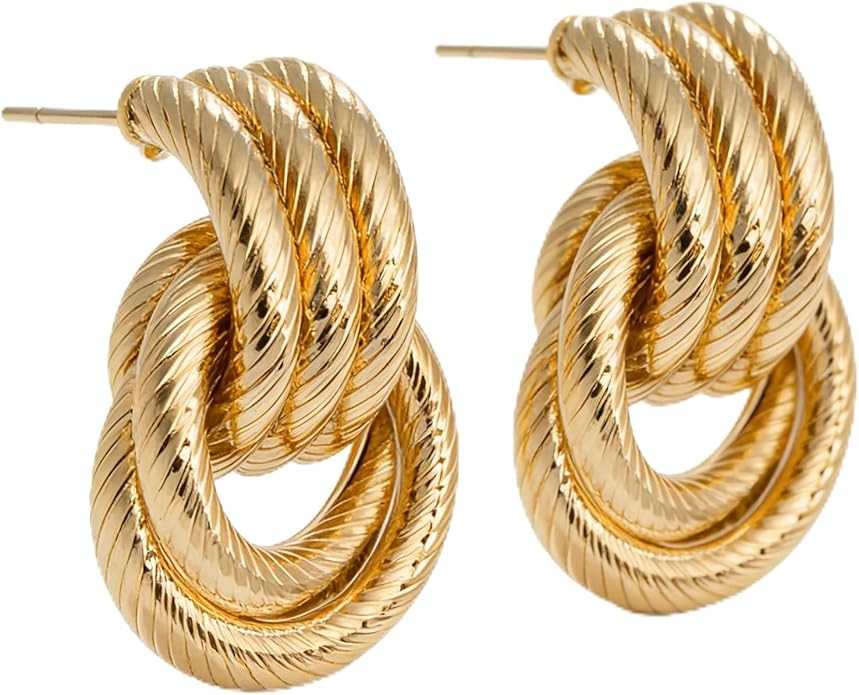 Gold Earrings for Women Trendy Chunky Gold Earring Gold Knot Earring Link Drop Dangle Earrings St... | Amazon (US)