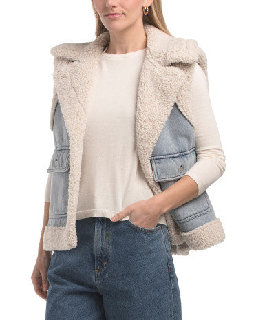 Denim Sherpa Lined Vest For Women, Cotton/Polyester | TJ Maxx