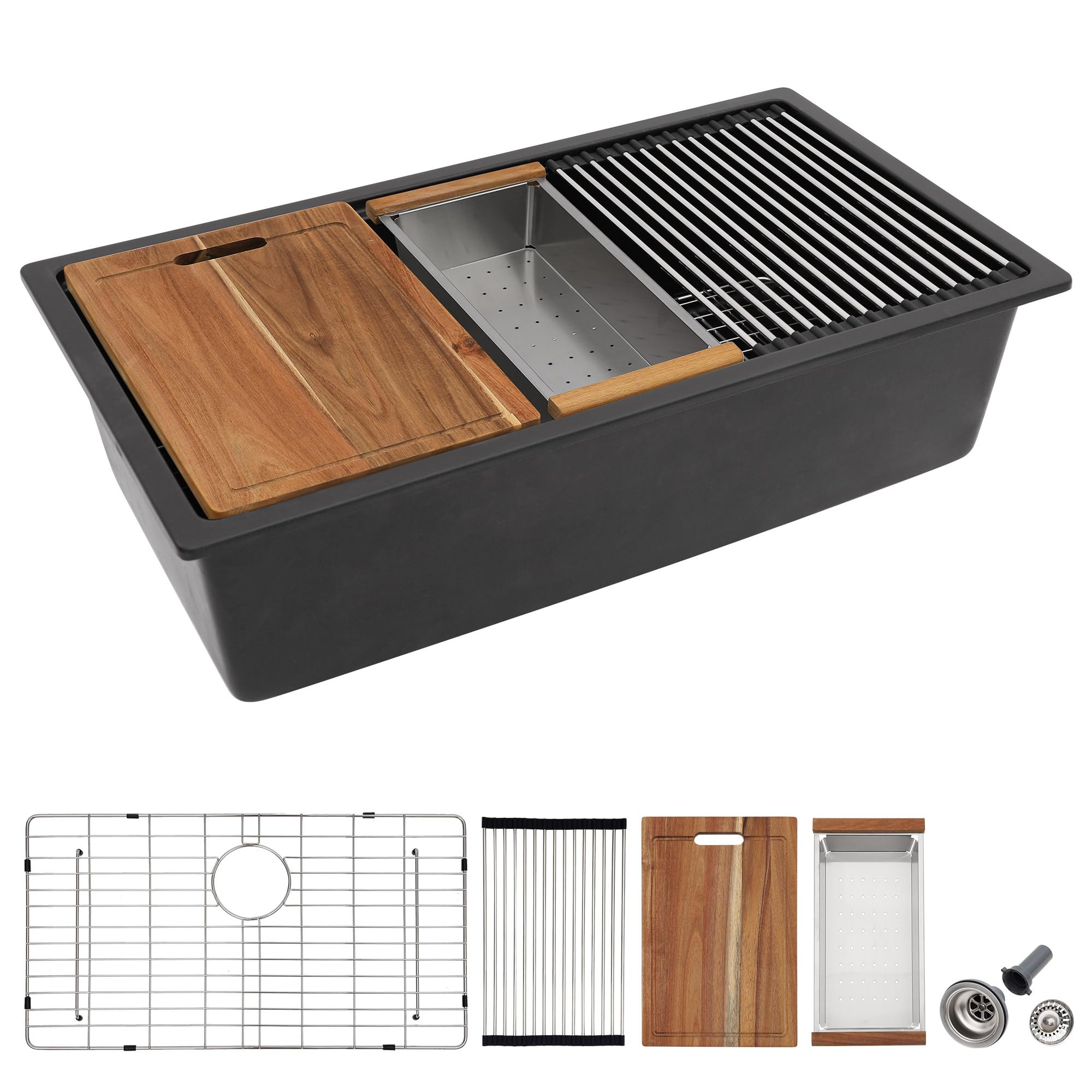 30 Granite Composite Kitchen Sink - Fulorni 30"x19" Granite Kitchen Sink Ledge Workstation Underm... | Amazon (US)