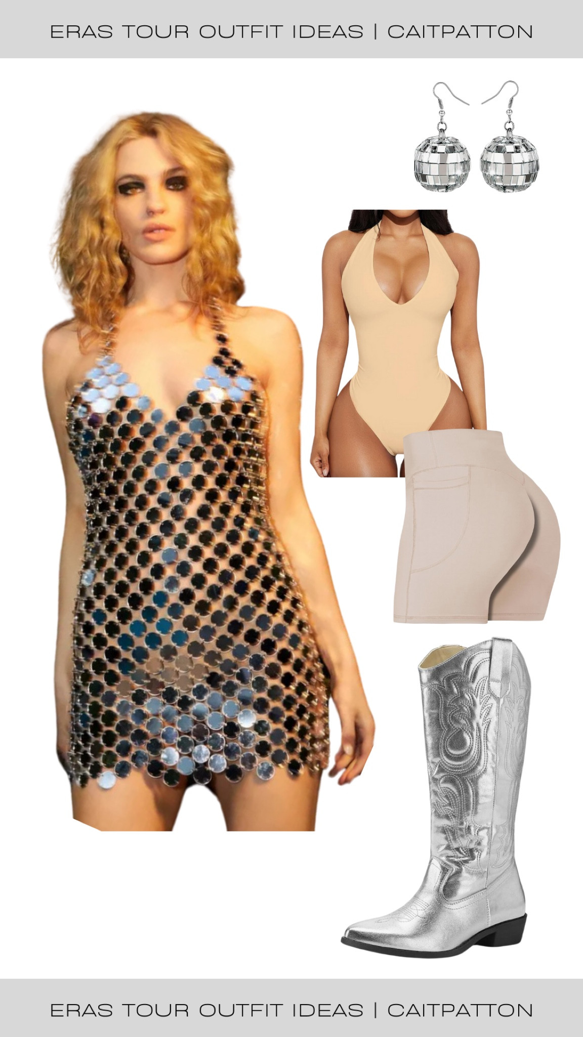 I wore a similar dress to this for Eras and this is the exact halter bodysuit and bike shorts I wore underneath! Folklore outfit ideas, folklore era, folklore era outfits, folklore era outfit, folklore outfit, folklore album outfit, folklore album, folklore eras outfit, Taylor swift folklore outfit, Taylor swift folklore, eras tour outfit, eras tour outfits, mirrorball outfit idea, mirrorball outfit; mirrorball dress, mirrorball earrings, metallic cowboy boots; silver cowboy boots, halter bodysuit, nude bike shorts 

#LTKParties #LTKShoeCrush #LTKFindsUnder100