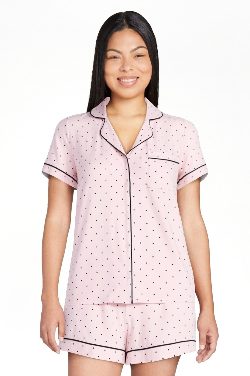 Joyspun Women's Dreamy Soft Collection Notch Top and Shorts Pajama Set, 2-Piece, Sizes XS-3X | Walmart (US)