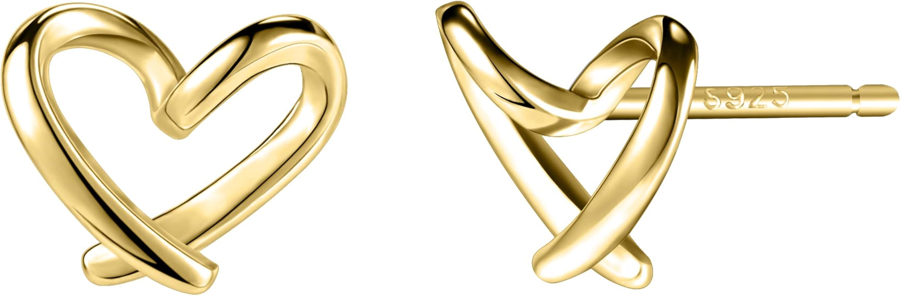 AoedeJ Minimalist Heart Stud Earrings Sterling Silver Earrings Small Heart Earrings | Amazon (US)