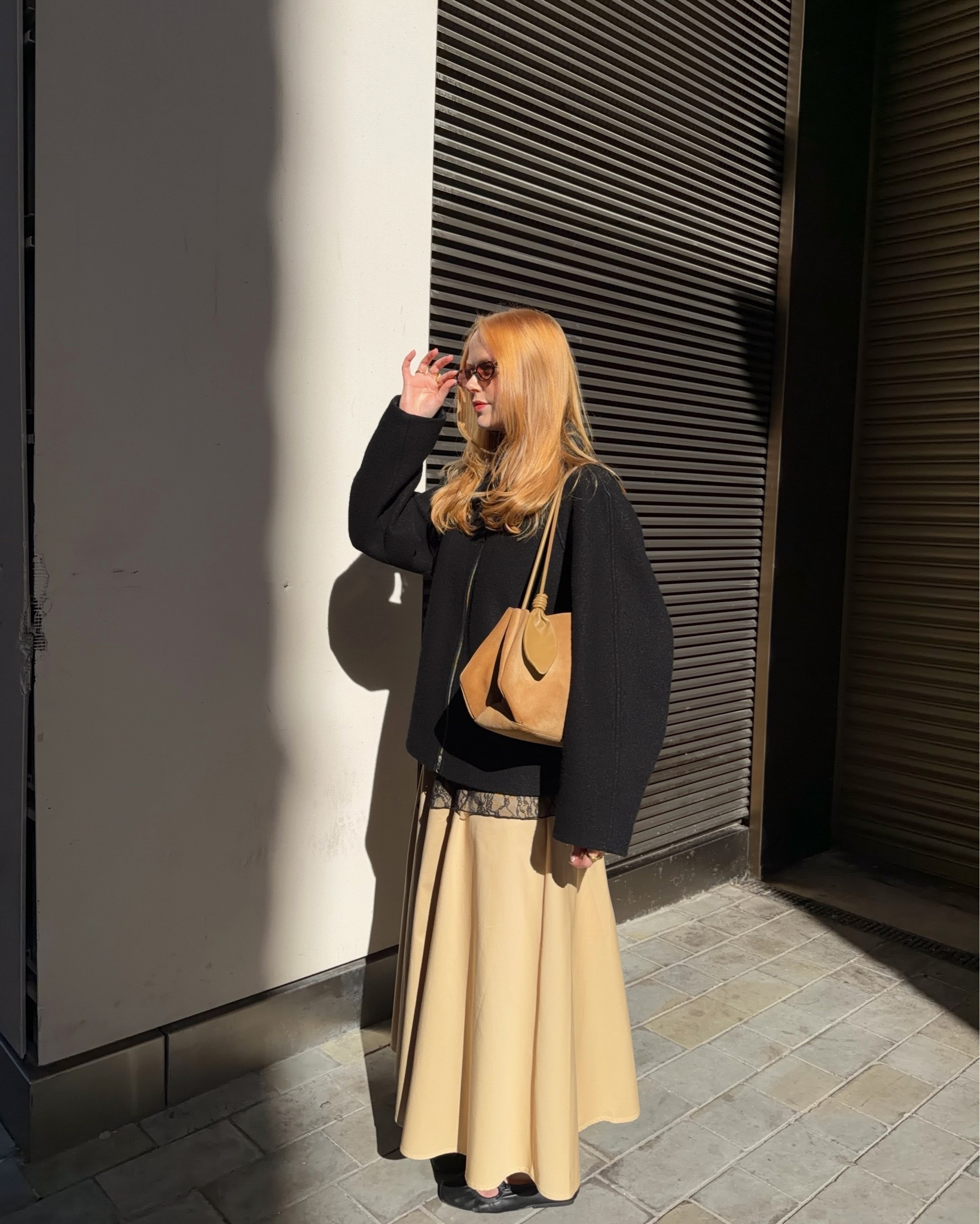 Wool Jacket, Black Jacket, Midi Skirt, Camel Skirt, Suede Bag, Shoulder Bag, Black Ballet Flats

#LTKuk #LTKeurope #LTKautumn