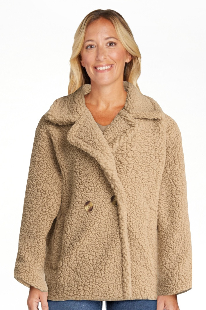 Time and Tru Women's and Women's Plus Teddy Double Breasted Jacket, Sizes XS-3X | Walmart (US)