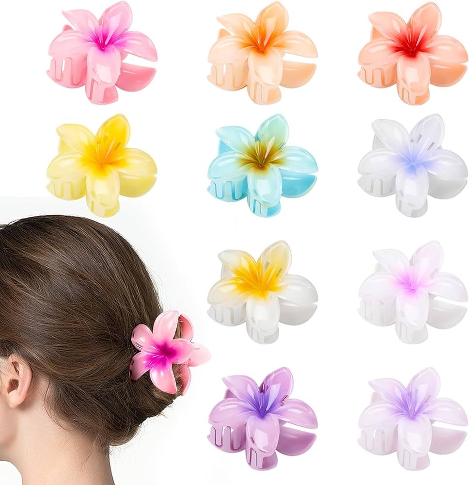 10 Pack Flower Claw Clip for Women, Preppy Flower Hair Clip, Hawaiian Plumeria Hair Clip, Hawaii ... | Amazon (US)