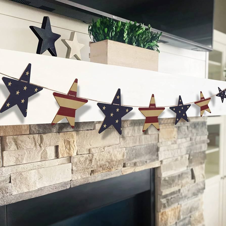 4th of July Decorations- Retro Wooden Star Banner for 4th of July Decor,Red and White Blue Adorab... | Amazon (US)