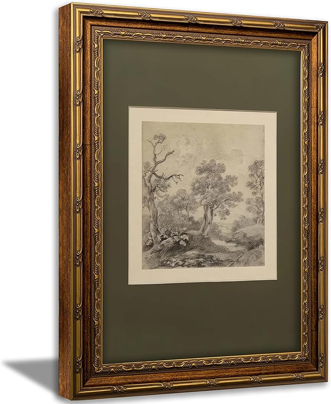 Vintage Gold Framed Wall Art Tree Forest Landscape Painting Canvas Prints Green Gray Tree Natural... | Amazon (US)
