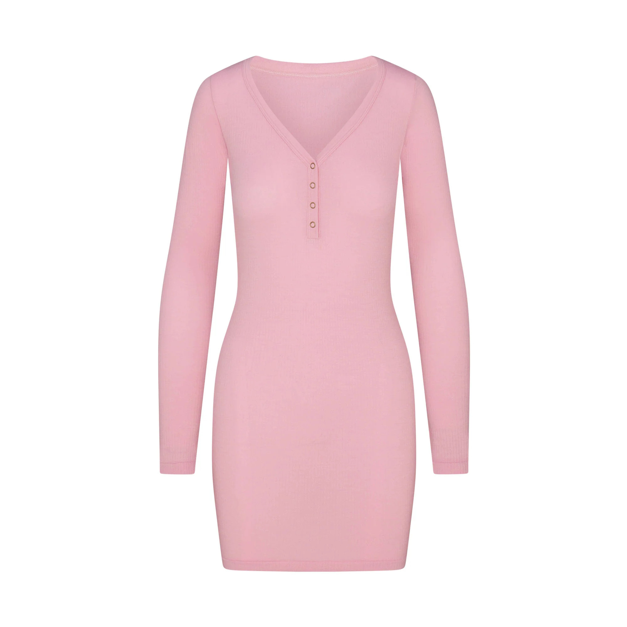 WOOL RIB HENLEY DRESS | HALITE | SKIMS | SKIMS (US)