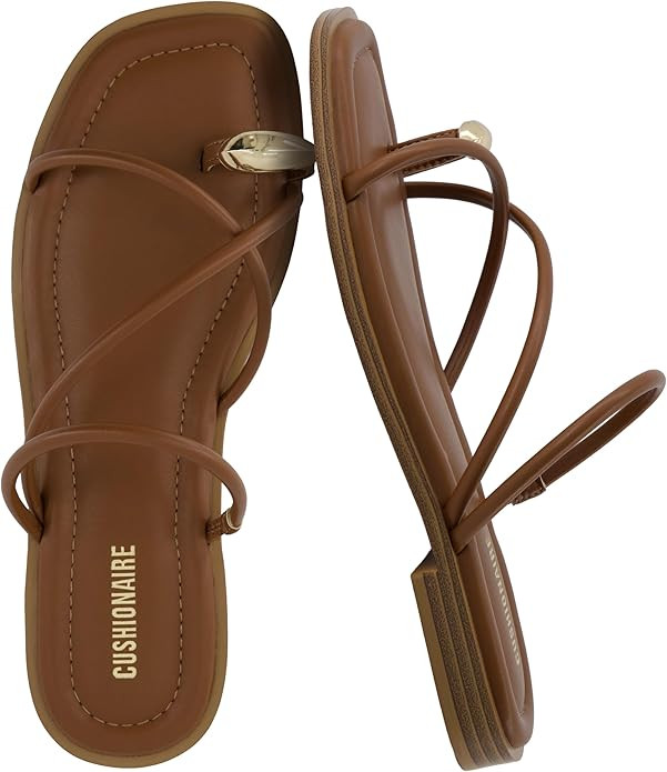 CUSHIONAIRE Venue Women’s Strappy Toe-Loop Slide Sandals with Gold-Tone Accent & Memory Foam Co... | Amazon (US)