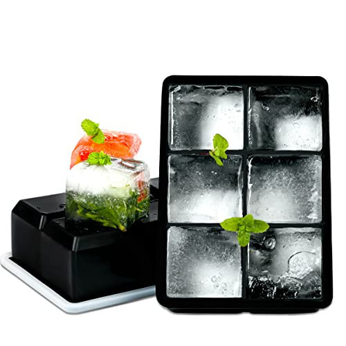 Large Ice Cube Tray 2 Pack Silicone Ice Cube Trays with Lid for Freezer Stackable Ice Cube Mold for Making Large Square Ice Cubes for Whiskey Cocktails & Bourbon- Black | Amazon (US)