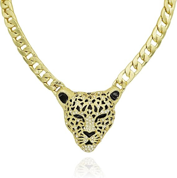 Chunky Cuban Chain Leopard Pendant Choker for Women Men,Animal Cheetah Iced Out Charm Necklace wi... | Amazon (US)