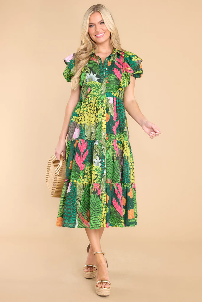 Wild Game Green Tropical Print Dress | Red Dress 