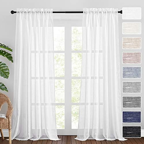 RYB HOME White Sheer Curtains 108 inches Long Natural Linen Blend Curtains Soft Light Glare Reduc... | Amazon (US)