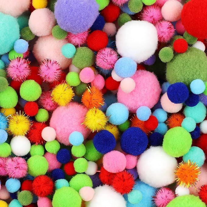 900 PCS Pom Poms, Multicolor Bulk Pom Poms Arts and Crafts, Soft and Fluffy Craft Pom Poms, Assor... | Amazon (US)