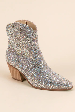 Women's Blue by Betsey Johnson Diva Rhinestone Western Boot in Silver by Francesca's - Size: 10 | Francesca's
