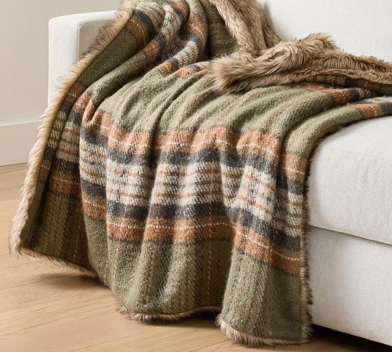 Stewart Plaid Faux Fur Back Throw | Pottery Barn (US)