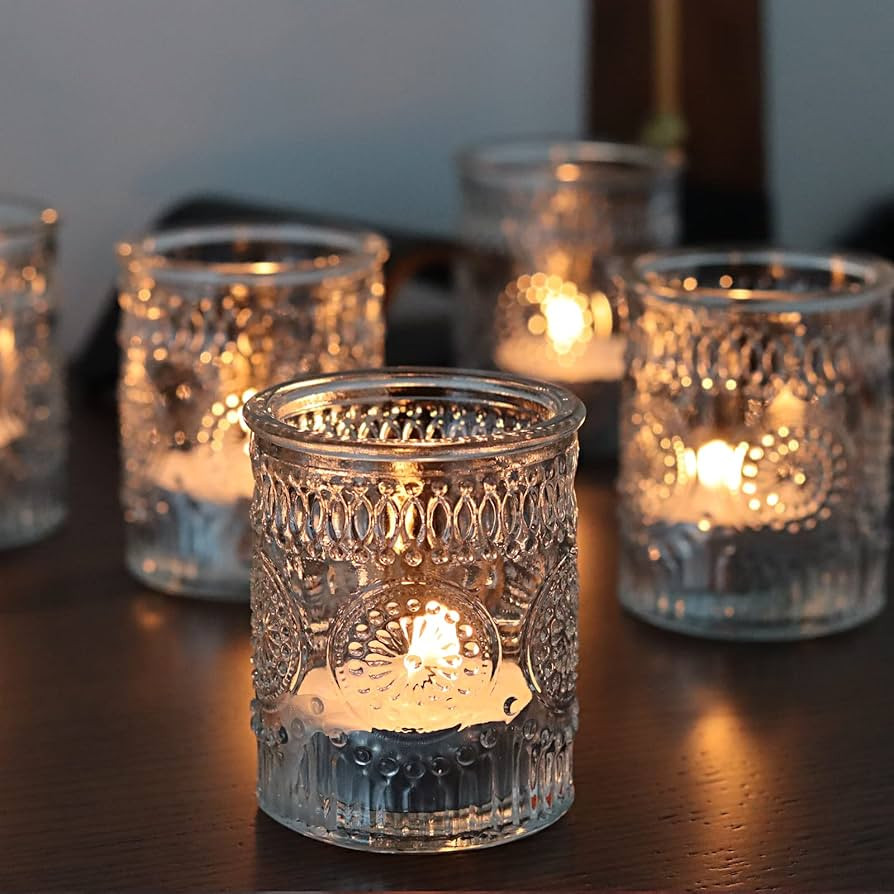 Amazon.com: SHMILMH Clear Glass Candle Holders Set of 24, Ribbed Votive Tealight Candle Holders f... | Amazon (US)