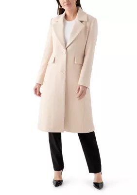 kate spade new york Women's Notch Collar Textured Long Peacoat, Champagne, Small | Belk