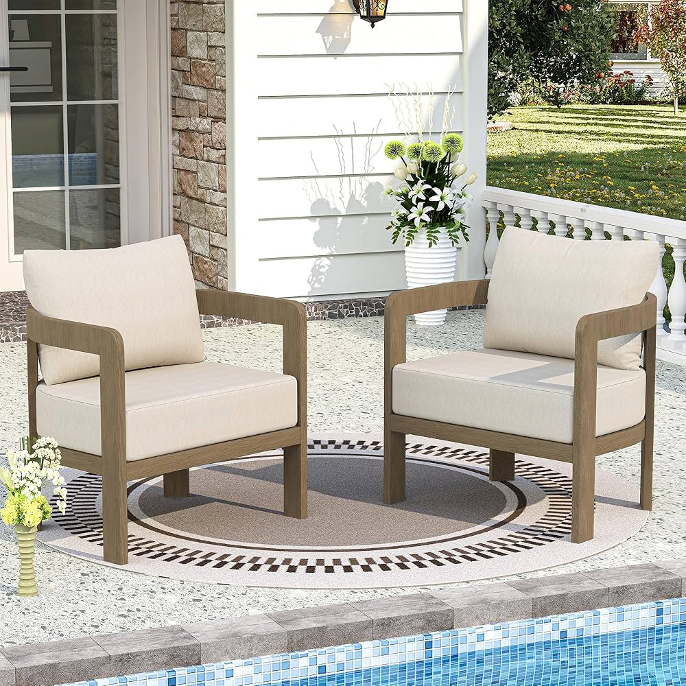Outdoor Furniture Set, 2Pcs Patio Armchairs, Metal Modern Outside Furniture with 6'' Thick Cushio... | Amazon (US)