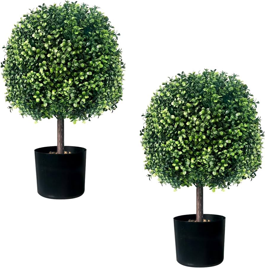2 Pack Faux Boxwood Plants Outdoor (22" T,13" D) - Artificial Boxwood Ball Topiaries Set of 2 Ind... | Amazon (US)