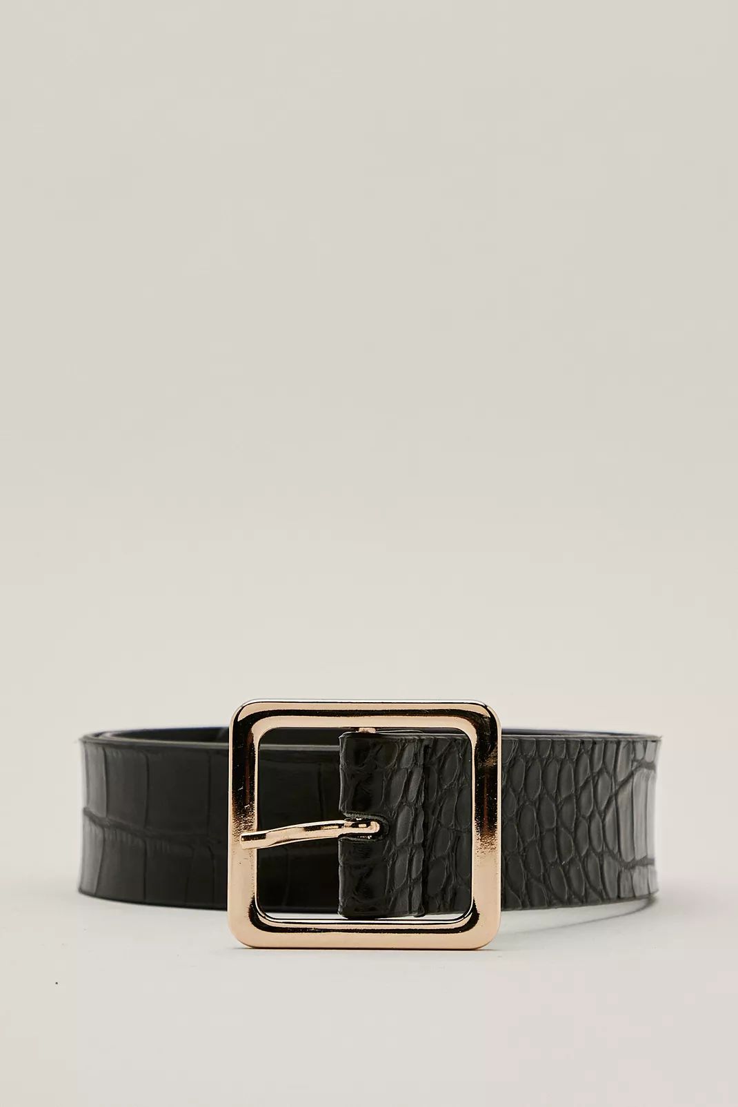 Faux Leather Croc Square Buckle Belt | Nasty Gal (US)