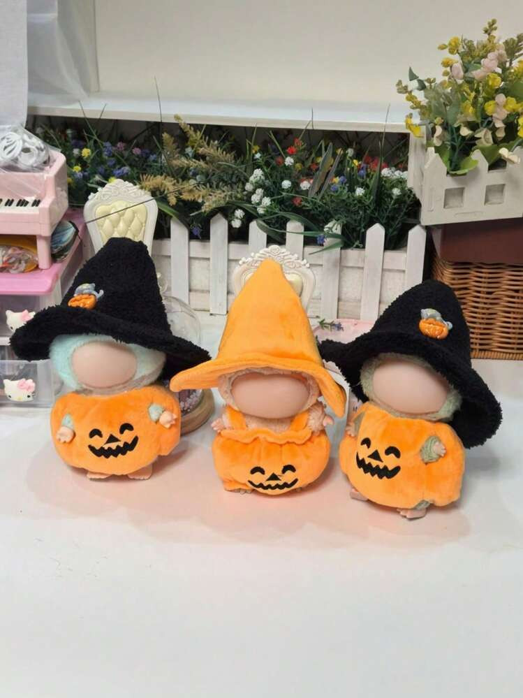 (Clothes Only) Halloween Pumpkin 17cm 1st/2nd/3rd Generation Labobo 15cm Plush Doll Clothes, 17cm Labubo Halloween Casual Wizard Hat Pumpkin Doll Outfit For Labubu | SHEIN
