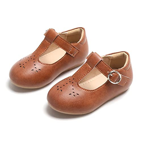 THEE BRON Girl's T-Strap Flats Toddler/Little Kid Ballet Mary Jane Party Dress Shoes(AG252 Toddler,Brown/5M) | Amazon (US)