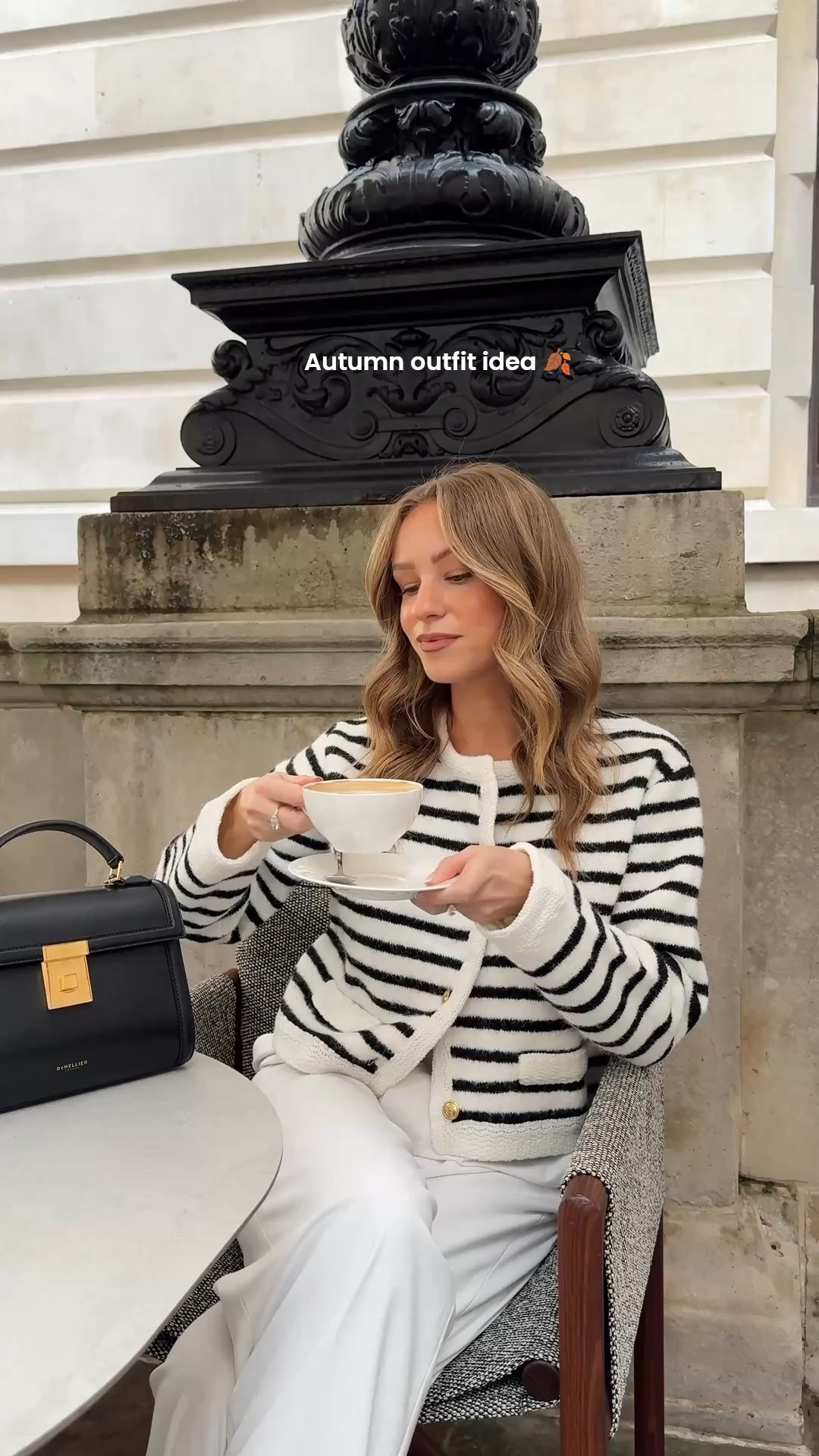 Striped cardigan, autumn outfit ideas uk, white tailored trousers, demellier leather bag

#LTKuk #LTKstyletip #LTKautumn