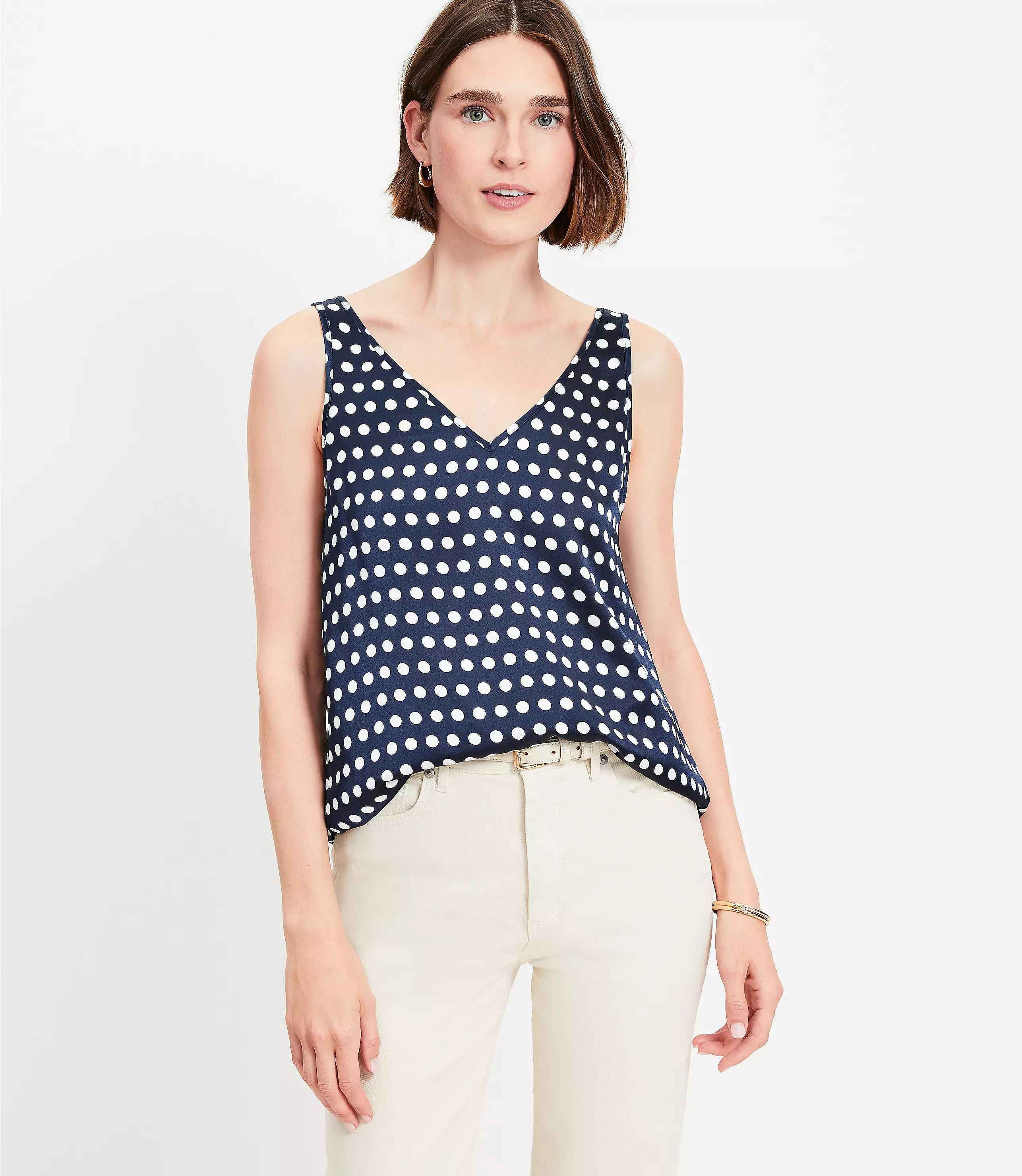 Dotted Satin Double V Tank Top | LOFT