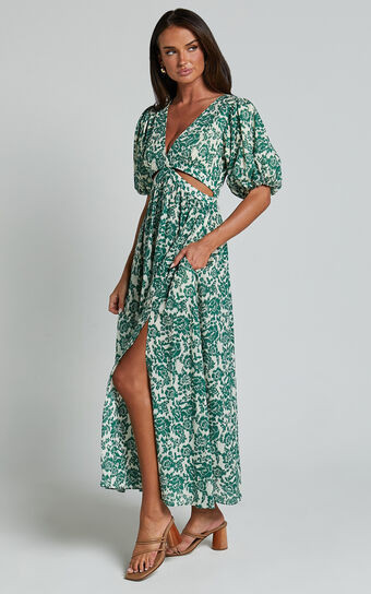 Nelli Midi Dress - Short Sleeve Cut Out Dress in Green Silhouette | Showpo (US, UK & Europe)