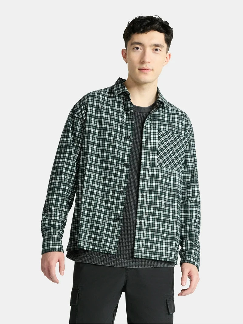 No Boundaries Cotton Long Sleeve Flannel Shirt, Men's & Big Men's XS-5XL | Walmart (US)
