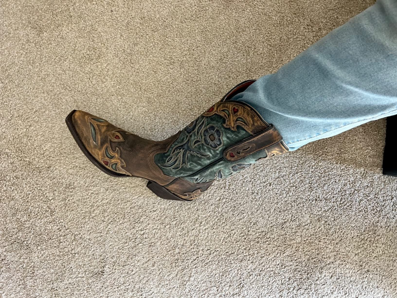 Dan Post Womens Blue Bird Floral Tooled-Inlay Snip Toe Casual Boots Mid Calf Mid Heel 2-3" - Brow... | Amazon (US)