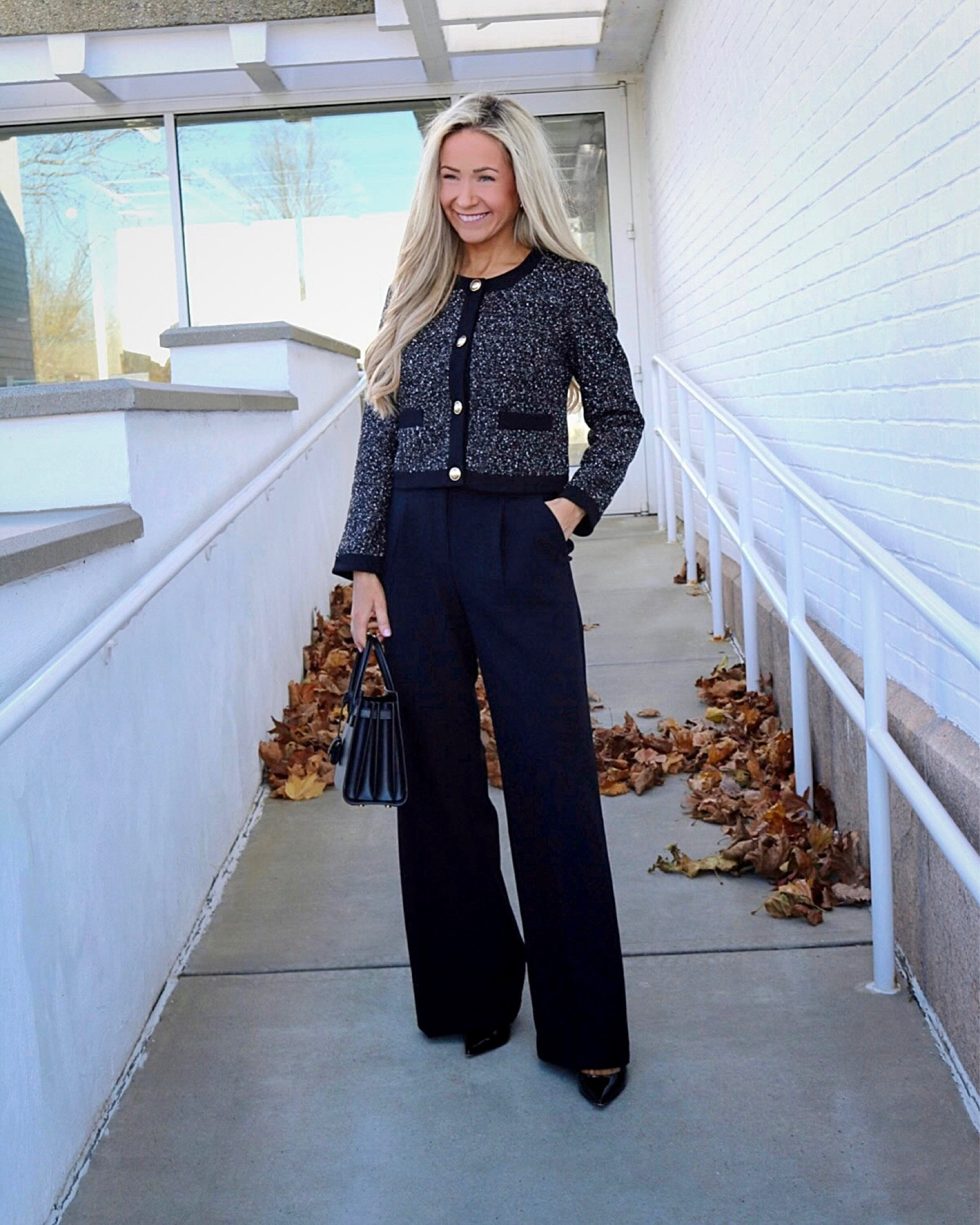 Cyber Monday work wear sale favorites! Outfit is 50% OFF today!🙌🏼

Tweed jacket, black wide leg trousers 

#LTKCyberweek #LTKworkwear