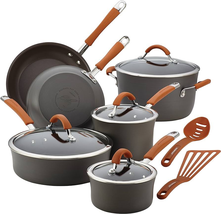 Rachael Ray Cucina Dishwasher Safe Hard Anodized Nonstick Cookware Pots and Pans Set, 12 Piece, G... | Amazon (US)