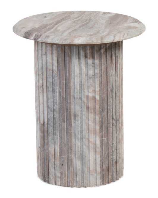 21in Round Sawar Marble Ribbed Pillar Side Table | TJ Maxx