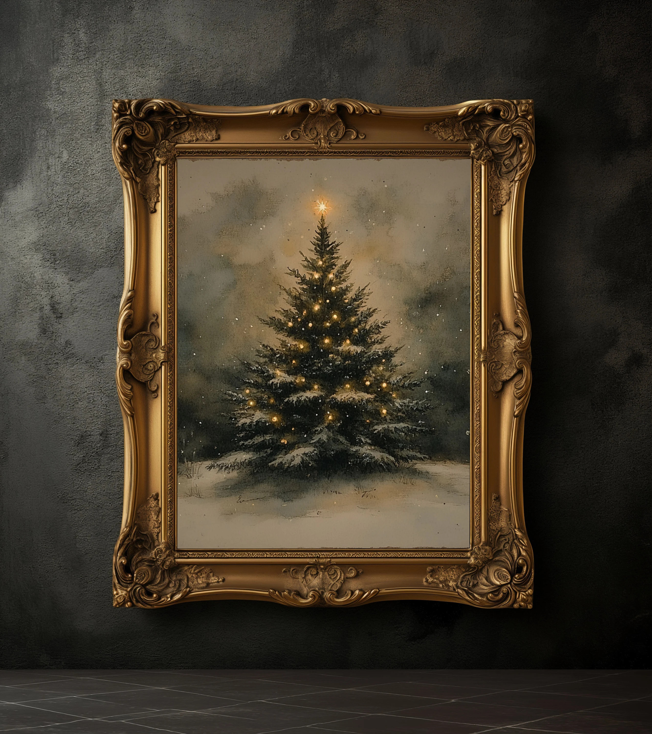 Vintage Moody Christmas Tree Print, Christmas Decor Printable Wall Art, Moody Natural Antique Holiday Winter Evergreen Tree Large Painting | Etsy (Global)