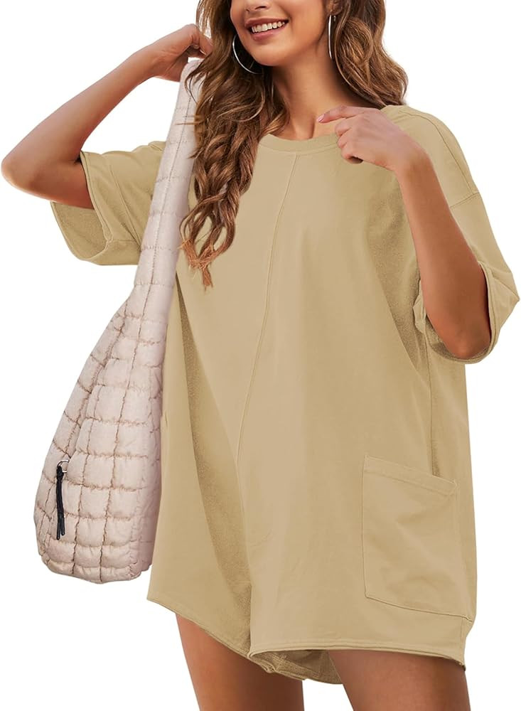 Rompers for Women Athletic Workout Hot Shot Tee Romper Casual Oversized Jumpsuits Overalls | Amazon (US)