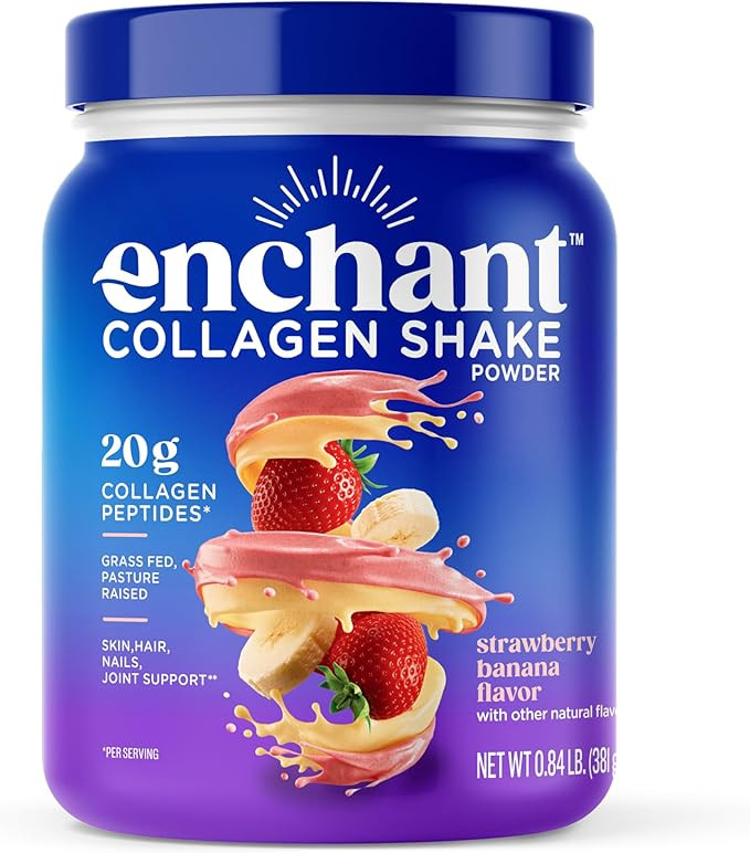 Enchant Collagen Peptides Shake Powder, Strawberry Banana Flavor – Great Taste, 20g Grass Fed C... | Amazon (US)