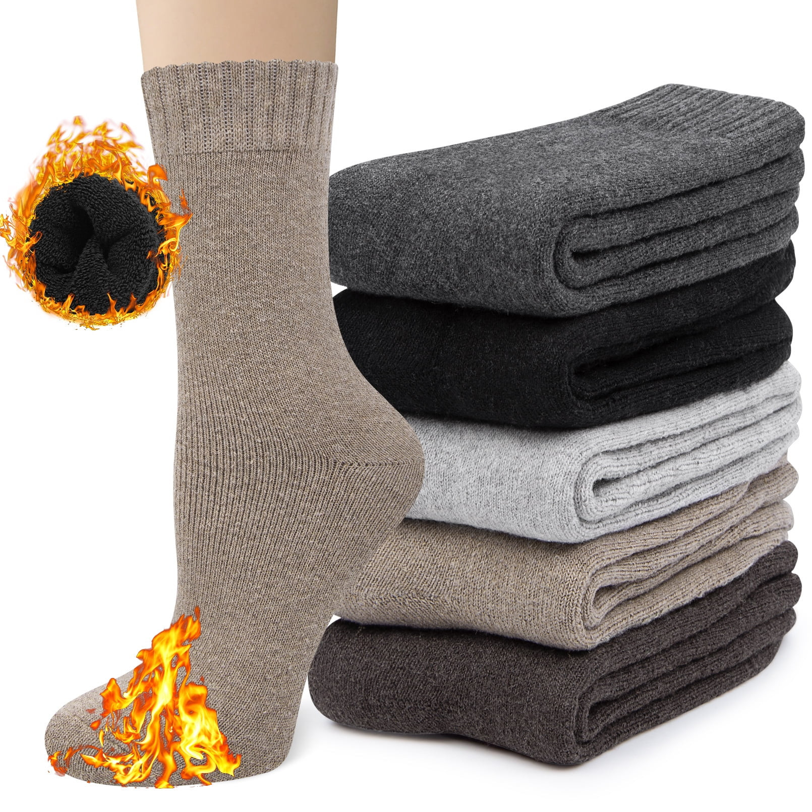 Loritta 5 Pairs Womens Socks Wool Socks Thick Knit Warm Winter Socks for Women Gifts Size 5-9 - W... | Walmart (US)